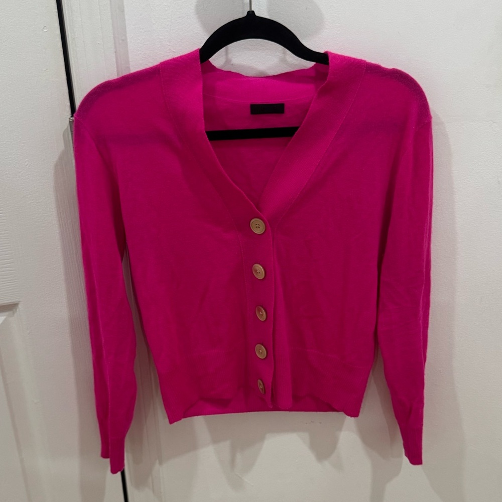J. Crew Fuchsia Button-Up Cashmere Cardigan